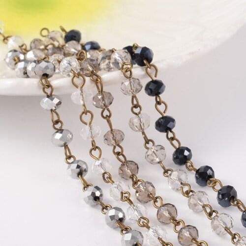 5 strands 39.3" Handmade Glass Beaded Chains for Jewelry Accessories DIY Necklaces Bracelets Making Tone Brass Eyes Pin Colorful