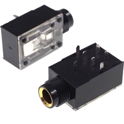 5 pcs 0.250" 6.35mm stereo phone Jack female Headphone Connector 3 conductor 7 contact through hole right Angle TRS Transparent