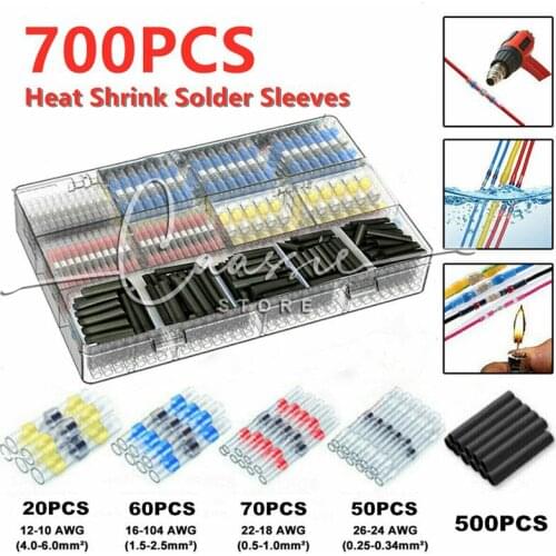700PCS Solder Seal Wire Connectors Heat Shrink Butt Connectors Intashi Waterproof Solder Wire Splice Electrical Connector for Ma