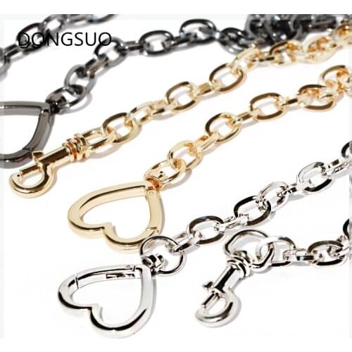 Aluminum metal chain with heart lock gold silver metal chain for designer handbag bag strap Accessories Hardware high quality 05