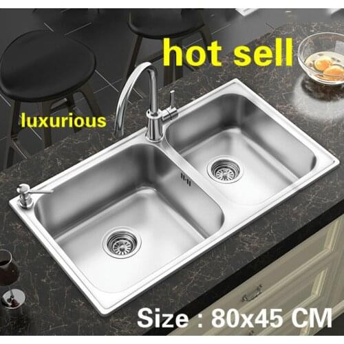 Free shipping Household big kitchen double groove sink do the dishes food grade304 stainless steel hot sell 80x45 CM
