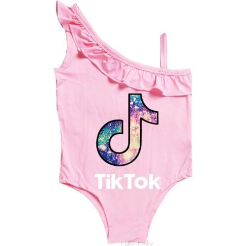 Tik Tok T-shirt Girls One Piece Swimwear Toddler Children Baby Cartoon Bikini Kids Swim Wear Swimsuit Beachwear for Girl