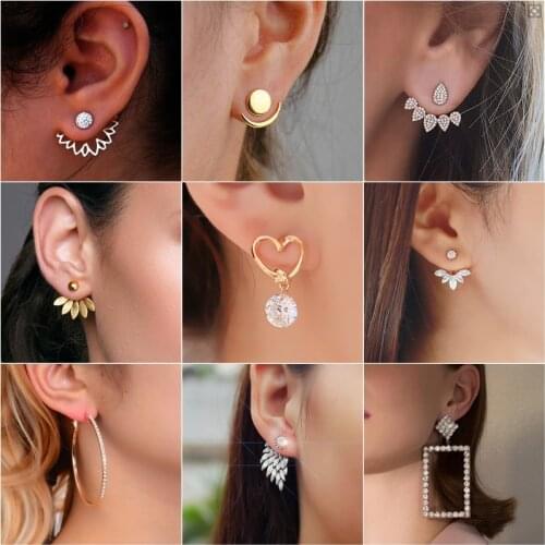Zircon Pearl Heart Crystal Flower Angel Wings Geometry Stud Earrings Piercing Earrings Fine Jewelry Ladies Gifts Wholesale