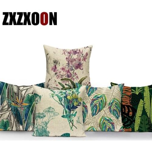 Polyester Decorative Throw Pillows Case Green Tropical Plant Bamboo Leaf Leaves Palm Pillow Covers Decorative Cushion Cover