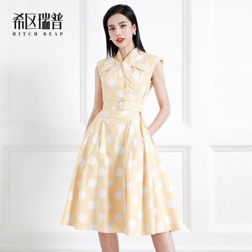 Designers Original Hepburn Vintage Dress 2021 Summer Literature And Art V-Neck Celebrity Temperament Wave Point Dress
