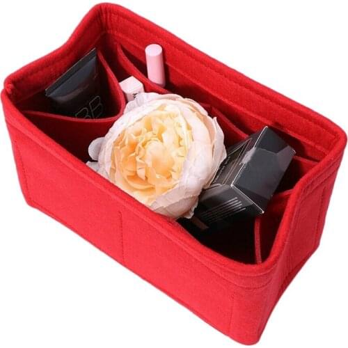 Home Storage Bag Felt Insert Bag Makeup Organizer Inner Purse Portable Cosmetic Bags Storage Red