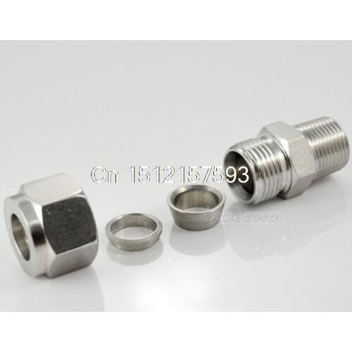 2PCS 1/2"BSP x 16MM Double Ferrule Tube Pipe Fittings Threaded Male Connector Stainless Steel SS 304 New Good Quality