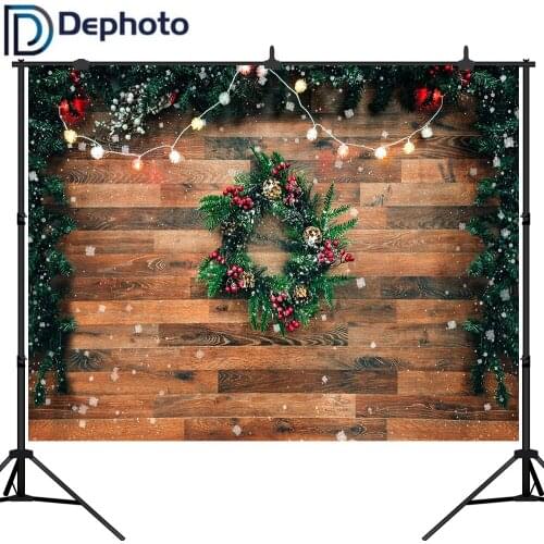 Dephoto Christmas Backdrop Snow Wreath Photo Backgrounds Wooden Wall Snowflake Child Baby Photography Backdrops for Photo Studio