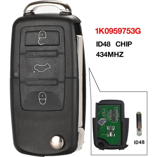 Kutery 434MHz ID48 Chip Car Remote Key for 1K0959753G 5FA009263-10 for Caddy EOS GOLF Jetta Sirocco Tiguan Touran 2003-2009