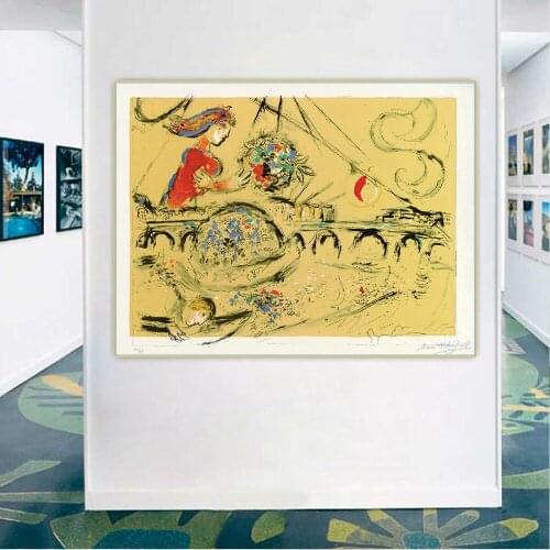 Citon Marc Chagall《Ile Saint-Louis》Canvas Art Oil Painting Artwork Poster Decorative Picture Wall Hanging Decor Home Decoration