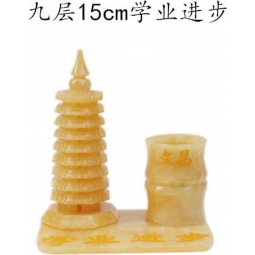 China handmade Natural topaz jade ornaments Wenchang tower pen holder Feng Shui ornaments gifts