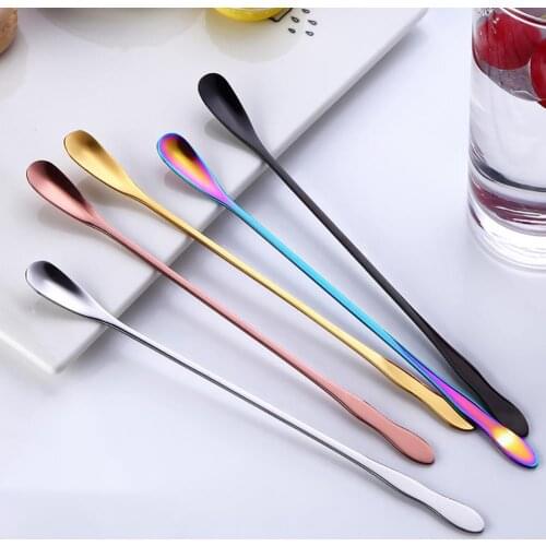 20cm Coffee ScoopsSpoons Stainless Steel Long Gourd Handle Mixing Spoon Dessert Spoon Coffee Stirring Spoon Teaspoon Tableware