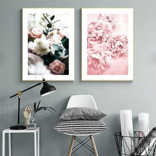 Pink Flower Wall Art Canvas Poster Nordic Minimalist Print Painting Scandinavian Decoration Picture Living Room Decor