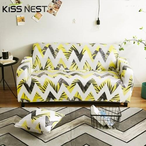 Nordic All-Inclusive Printed Stretch Modern Sofa Chaise Cover Lounge For Living Room 1 2 3 4 Seater For Home Yellow White Gray