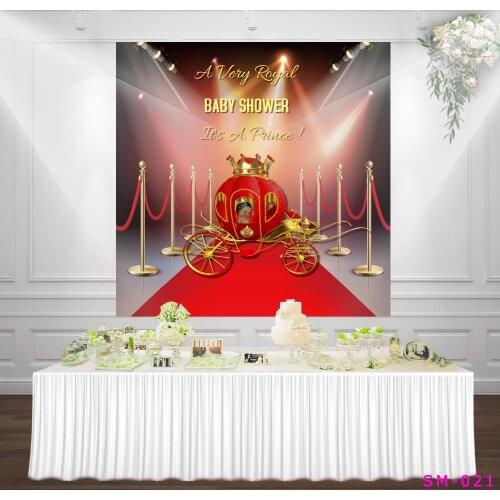 A Very Royal Baby Shower Backdrop Starlit Prince Babyshower Golden Carriage Red Carpet Background Photo Dessert Table Background