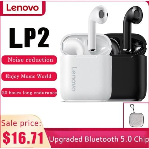 Original Lenovo LP2 TWS Wireless Earphone Bluetooth 5.0 Dual Stereo Bass Touch Control LP1 Update Version 300mAH