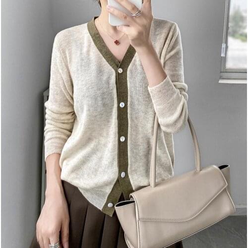 Drawstring autumn cardigan womens thin V-neck long-sleeved Japanese and Korean loose ins lazy knit cardigan jacket outer wear