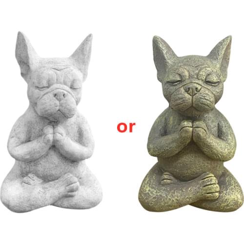 Resin Meditation Dog Statue Yoga Pose Sitting French Bulldog Animal Figurine Prayer Collectible Garden Sculptures Indoor
