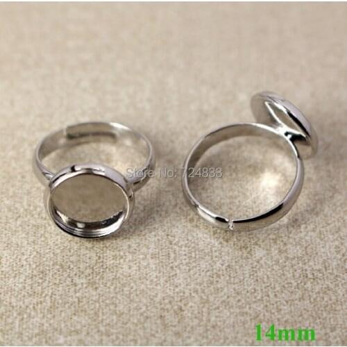 Blank Bezel Kids Ring bases w/ 14mm Inner Round Bezel Cabochon Children Girls Adjustable Ring Settings Findings Rhodium tone
