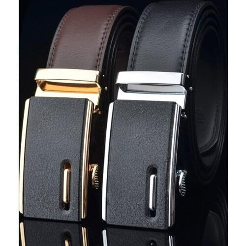 Brand Brown Leather Belt for Men Luxury Brand Fashion Automatic Buckle Ratchet Belts Comfort Click Leather Belt Male