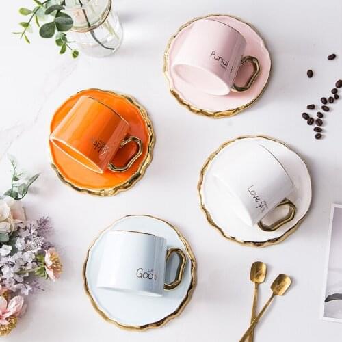 Luxury Blue/Pink Coffee Cup Saucer With Glod Handle Coffee Spooon Set Ceramic Mug Afternoon Tea Cup Gift 180ml Cup Set