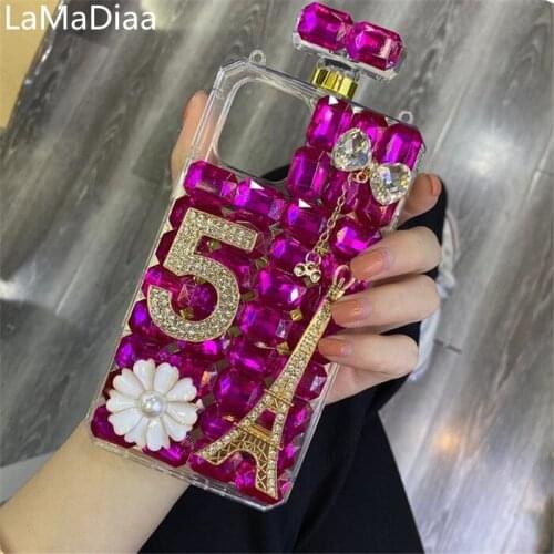 Luxury 3D Eiffel Tower Perfume Bottle Glitter Bling Diamond With Chain Cases For Samsung S8 S9 S10 S20 S21 PLUS Note 8 9 10 20