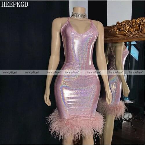 Sexy Short Prom Dresses With Feather Sweetheart Sheath Shiny Wedding Party Dress Plus Size Special Occasion Women Gowns Cheap