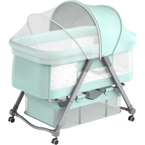Foldable newborn crib removable multi-functional cradle bed portable European-style baby pram small size green