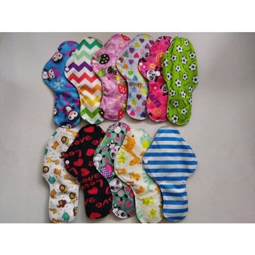 Bamboo Mamas Cloth Printed Menstrual Pads Liners Washable Colorful 1 layer PUL+2 layer MF+1 layer Charcoal bamboo 100 pcs /lot