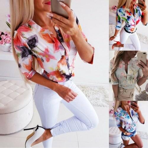 Women Long Half Sleeve Loose Shirts Shirt OL Clothes Plain Casual Button Blouse Office Lady Summer Chiffon Shirts