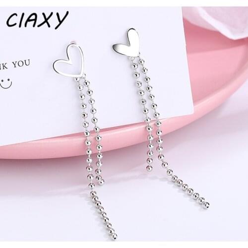 CIAXY 925 Sterling Silver Asymmetrical Heart-shaped Earrings for Women Tassel Ear Chain Love Earring Cute Jewelry Party Gift