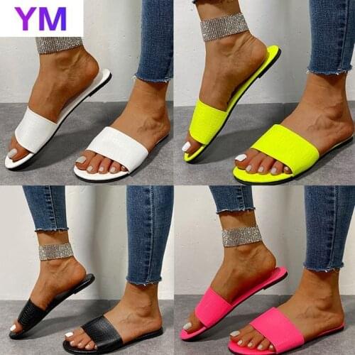 Hot 2021 Black white Beach Slippers Women Summer Casual Flat Sandals Comfortable Slides Female 36-43 Zapatillas Mujer Casa