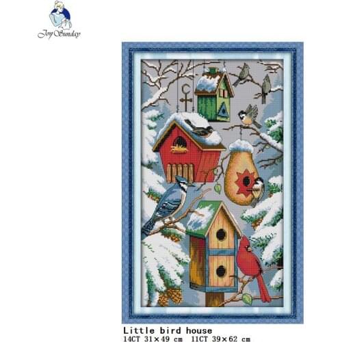 Winter Bird House Count Cross Stitch Kits Aida 14CT 11CT Canvas Printing Embroidery Kit DIY Needlework Sewing Set Fabric Crafts