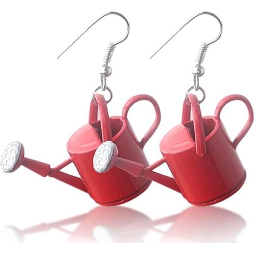 3D Watering Can Earrings Unique Red Pink Green Gardening Dangle Statement Earrings for Women Jewelry Gift