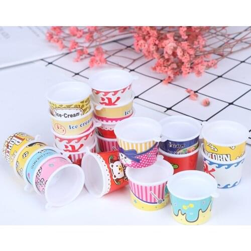 4PCS/Set Mini Miniature Drink Ice Cream Cup Kitchenware Model Kids Colorful Plastic Pretend Play Toys DIY Doll Accessories
