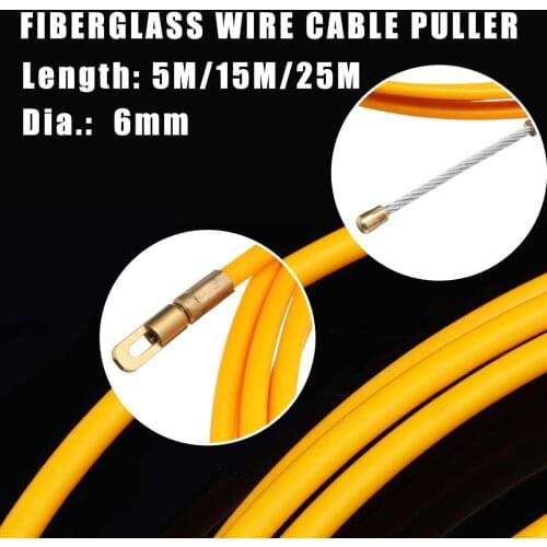 5/15/25M 6MM Cable Puller Fish Tape Yellow Cable Fiberglass Fish Tape Reel Puller Fiberglass Metal Wall Wire Conduit