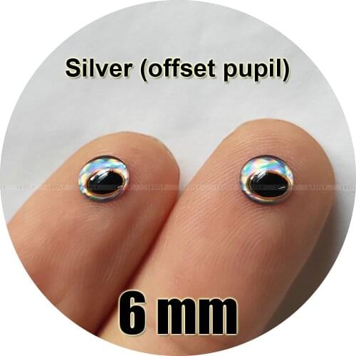 6mm 3D Silver (offset pupil with eyebrow) / Wholesale 500 Soft Molded 3D Holographic Fish Eyes, Fly Tying, Jig, Lure Making