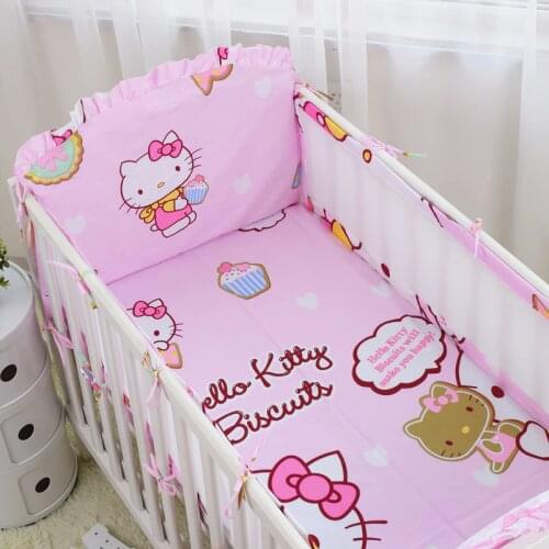 6pcs Cute Baby bedding Cot Set 100% Cotton Crib Bumper Baby Bedding Set Soft Comfortable Cute Cartoon Printed Crib Sets