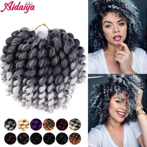 Aidaiya Ombre Braiding Hair Jumpy Wand Curl Crochet Braids Jamaican Bounce 8inch Synthetic Crochet Hair Extension for Women