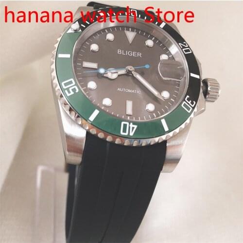 Automatic Mens Watch NH35/MIYOTA 8215 Movement Sapphire Glass Date Black Rubber Strap Aluminum Red Green Bezel Insert Luminous
