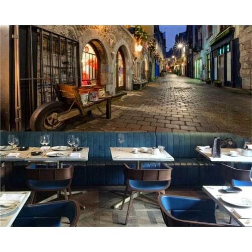 Beibehang Custom retro old street view western restaurant cafe nostalgic building hotel wallpaper papel de parede papier peint