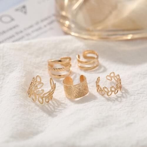 Fashion 5PCS/SET Mixed Ear Post Cuff Clip On Earrings Cartilage Earring for Women Clip Earring No Pierced Ear Leaf Shape Earring