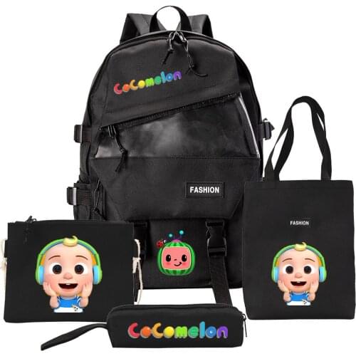 CoCoMelon JJ cartoon school bag four-piece cute print student school bag backpack pen bag sports drawstring pocket messenger bag
