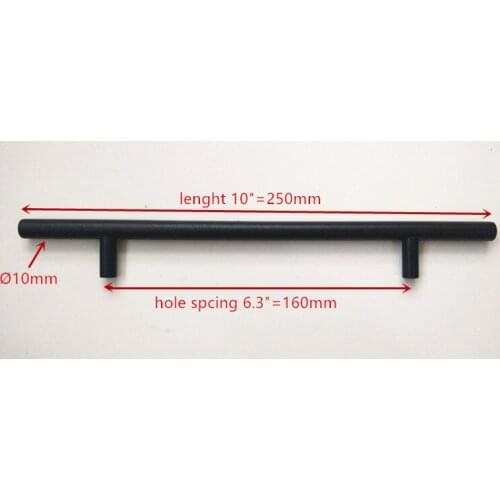 Diameter 10mm,Length:250mm) 10" Matt Black Furniture Hardware Kitchen Cabinet Handle, Bar Pull Handle Stainless Steel T Handles