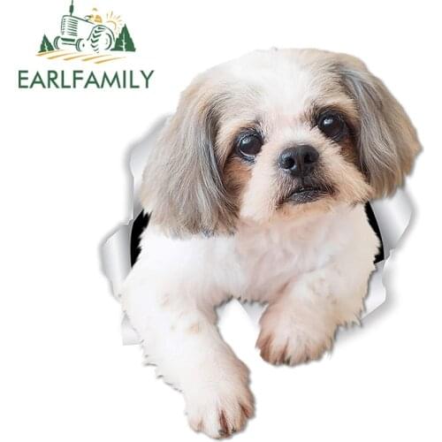 EARLFAMILY 13cm x 10.8cm 3D Dog Car Sticker Curious Shih Tzu Dog Stickers for Wall Fridge Toilet Shih Tzu Lover Gifts Decal