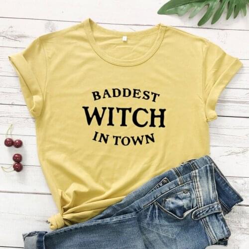 Baddest Witch In Town T-Shirt Funny Halloween Slogan Graphic Tee Casual Stylish Cotton Grunge Tumblr Aesthetic Tops art Outfits