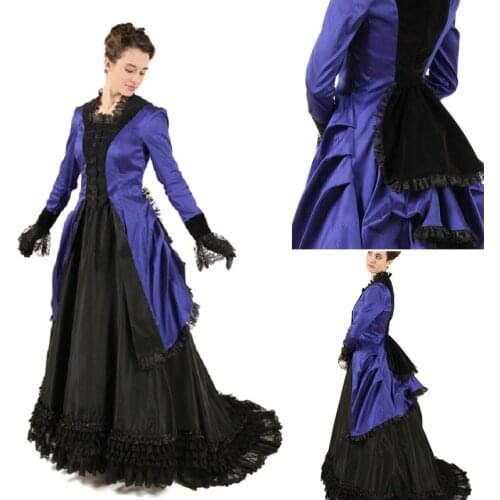History!Customer-made Blue Victorian dress 1860s Civil war Dress Scarlett Theater Costume Halloween Renaissance Dress V-525