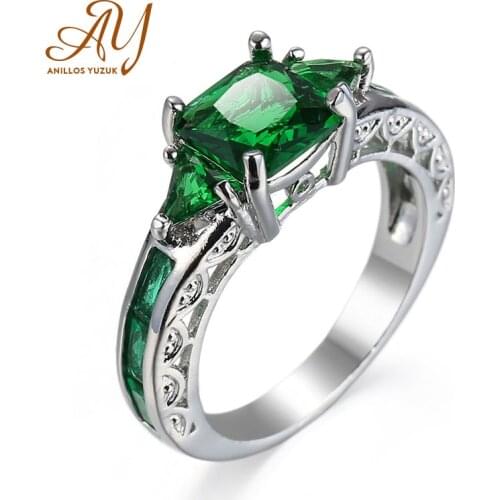 Anillos Yuzuk Real 925 Sterling Silver Rings For Women Emerald Ring Gemstone Aquamarine Cushion Romantic Gift Engagement Jewelry