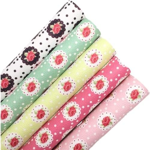 LEOsyntheticoDIY Flowers Polka Dots Printed Synthetic Faux leather Fabric Sheets Felt Backing Earrings Bows DIY 21X29CM R117A