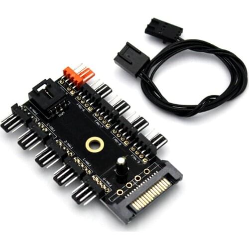 Motherboard 1to10 4 Pin PWM Cooler Fan HUB Splitter Extension PC Speed Control Board PWM SATA Controller Adapter for PC Chassis